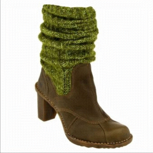 El NATURALISTA Wool Knit Sock Leather Winter Boot Heels Brown Green 40
